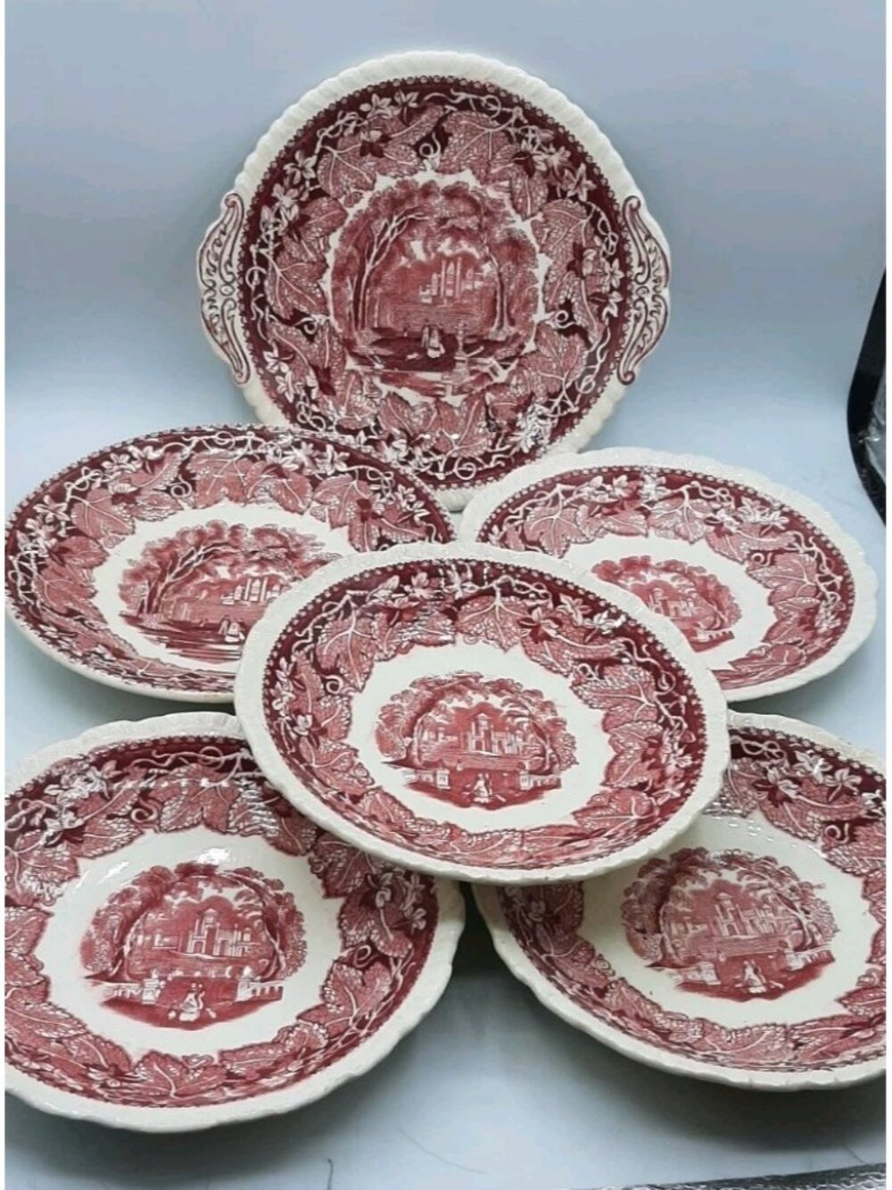 Vintage Mason's Vista Ironstone Plates Saucers Gravy Boat Plate Set of 6 READ